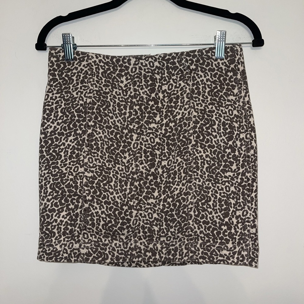 Free People Leopard Print Mini Skirt‎ Brown White Animal Print High Waist Size 4